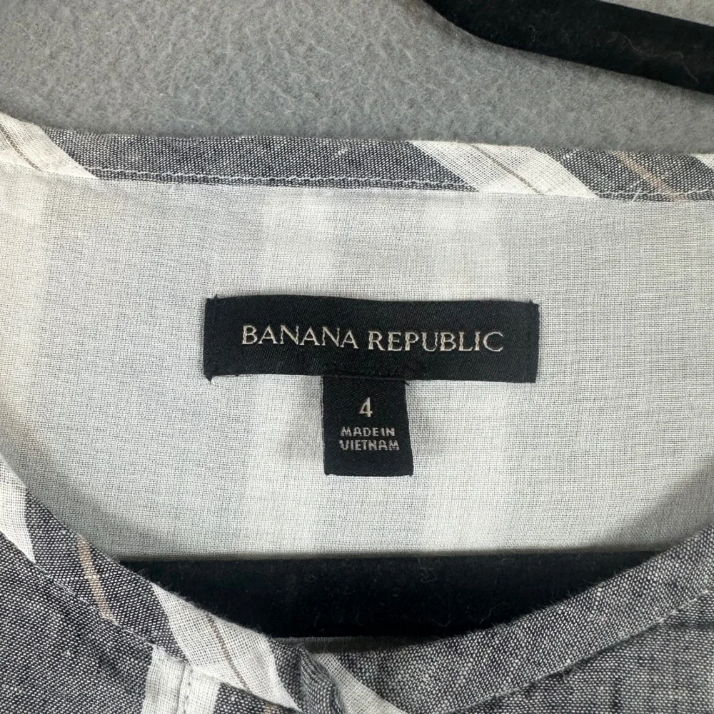 Banana Republic Grey White Striped Linen Blend Short Sleeve Romper Size 4
